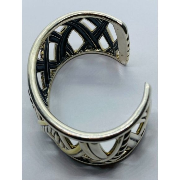 David Yurman Sterling Silver 18k Gold Papyrus Two Tone Wide Cuff Bangle Bracelet - Picture 7 of 10